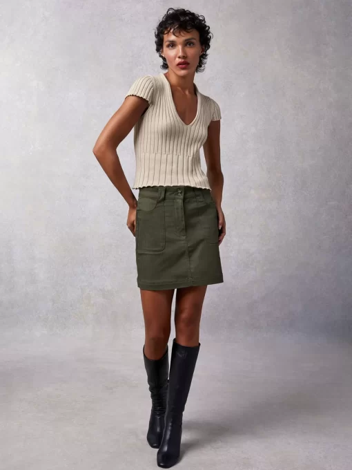 Clothing Rouje | Adile Skirt Khaki Chevron