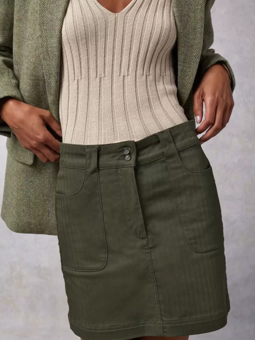Clothing Rouje | Adile Skirt Khaki Chevron