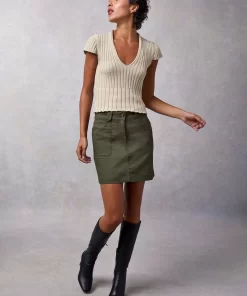 Clothing Rouje | Adile Skirt Khaki Chevron