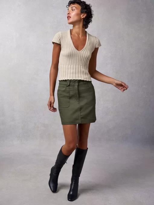 Clothing Rouje | Adile Skirt Khaki Chevron