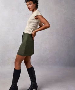 Clothing Rouje | Adile Skirt Khaki Chevron
