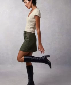 Clothing Rouje | Adile Skirt Khaki Chevron