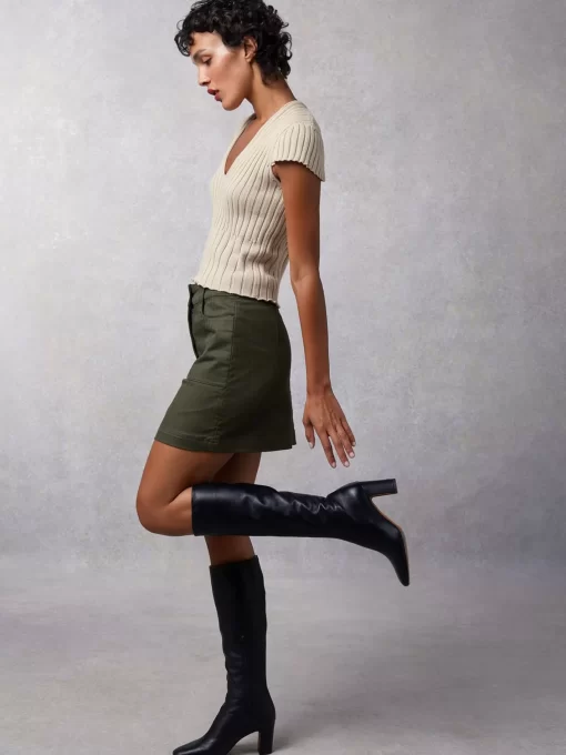 Clothing Rouje | Adile Skirt Khaki Chevron