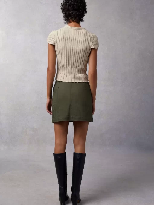 Clothing Rouje | Adile Skirt Khaki Chevron