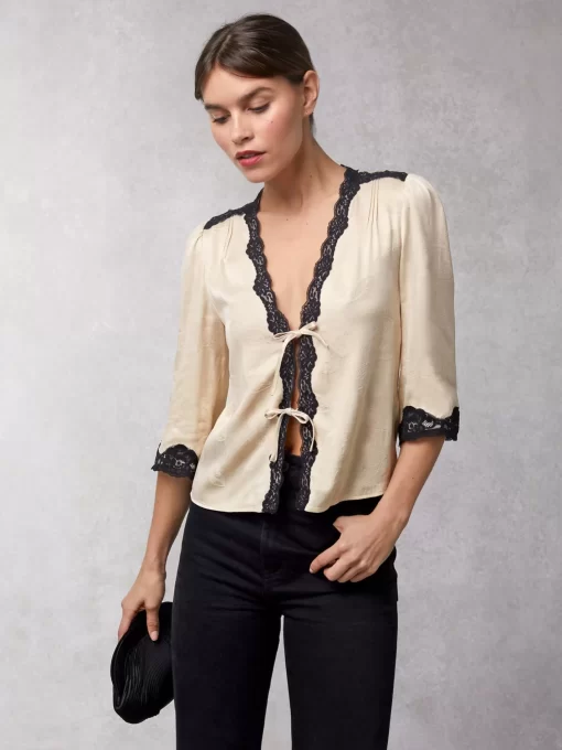 Clothing Rouje | Aldo Top Upcycled Jacquard Creme