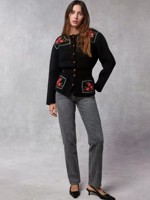 Clothing Rouje | Atlas Cardigan Brode Noir