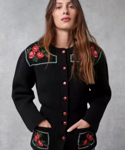 Clothing Rouje | Atlas Cardigan Brode Noir
