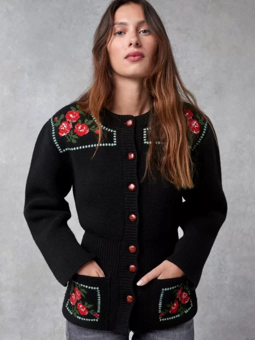 Clothing Rouje | Atlas Cardigan Brode Noir