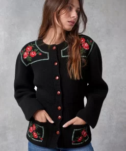 Clothing Rouje | Atlas Cardigan Brode Noir