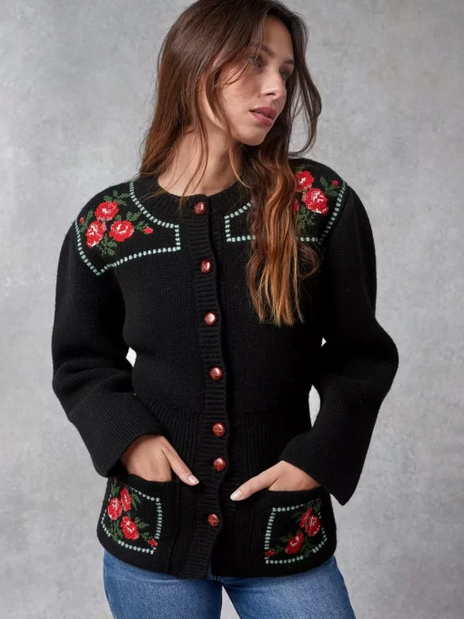 Clothing Rouje | Atlas Cardigan Brode Noir