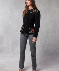 Clothing Rouje | Atlas Cardigan Brode Noir