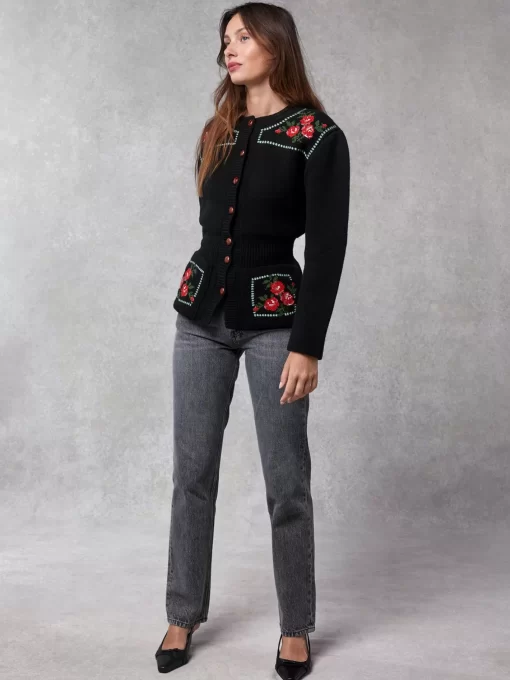 Clothing Rouje | Atlas Cardigan Brode Noir