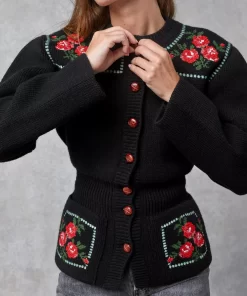 Clothing Rouje | Atlas Cardigan Brode Noir