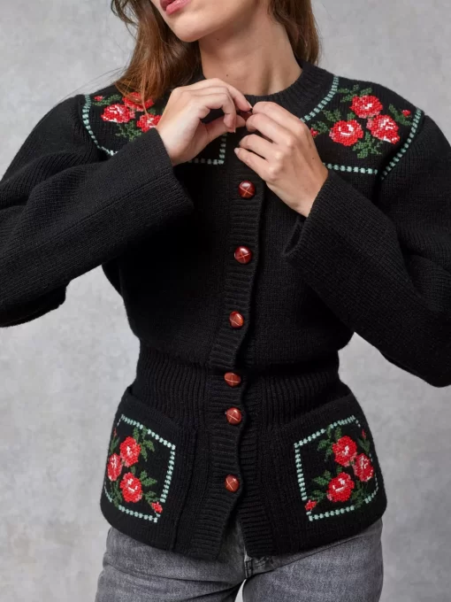 Clothing Rouje | Atlas Cardigan Brode Noir