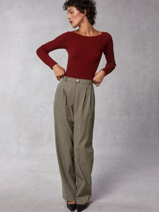 Clothing Rouje | Billie Pants Upcycled Pied De Poule Marron