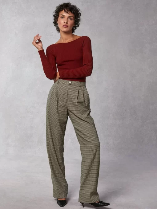 Clothing Rouje | Billie Pants Upcycled Pied De Poule Marron