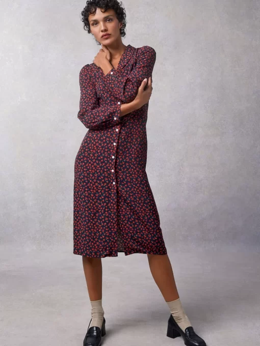 Clothing Rouje | Clementine Dress Dimanche Bucolique Marine