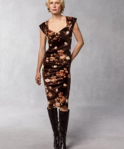 Clothing Rouje | Laly Dress Novembre Fleuris Marron