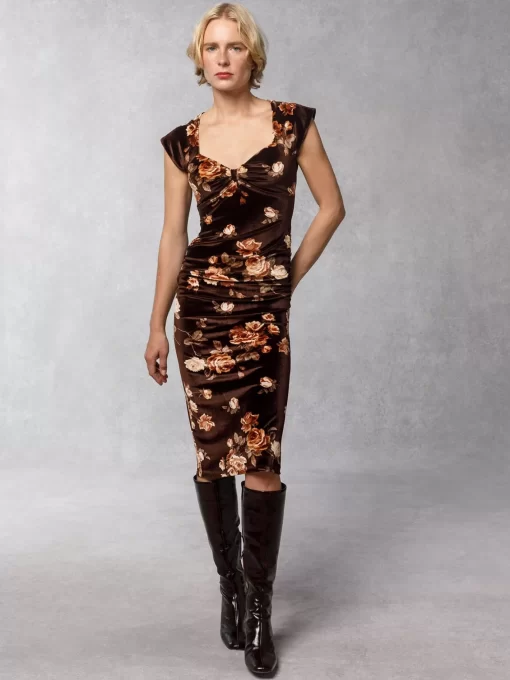 Clothing Rouje | Laly Dress Novembre Fleuris Marron
