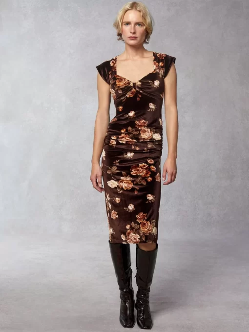 Clothing Rouje | Laly Dress Novembre Fleuris Marron