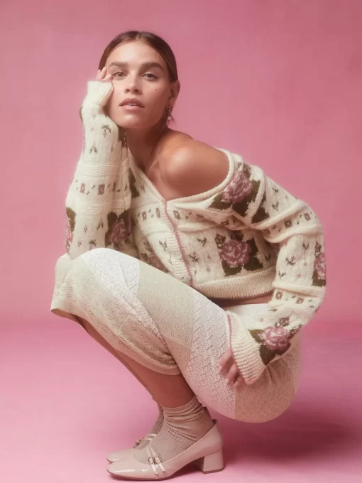 Clothing Rouje | Leora Cardigan Jacquard Fleuri Ecru