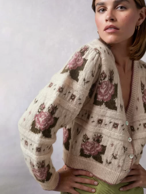 Clothing Rouje | Leora Cardigan Jacquard Fleuri Ecru