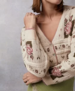 Clothing Rouje | Leora Cardigan Jacquard Fleuri Ecru
