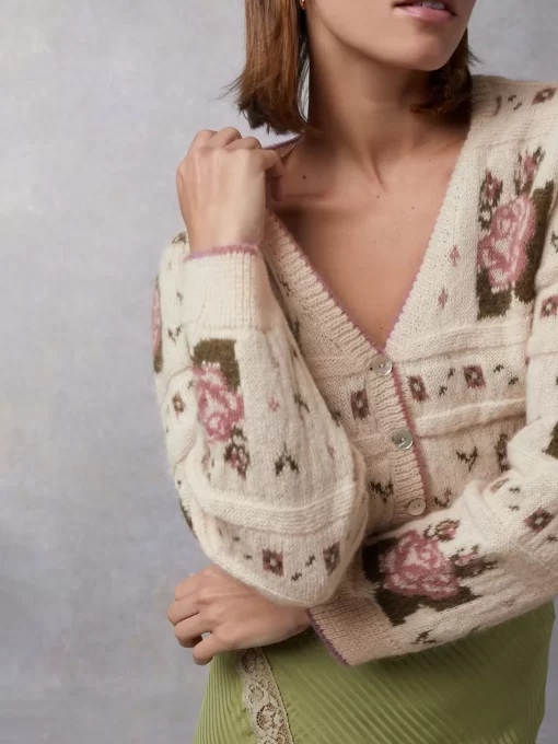 Clothing Rouje | Leora Cardigan Jacquard Fleuri Ecru