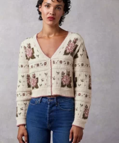 Clothing Rouje | Leora Cardigan Jacquard Fleuri Ecru
