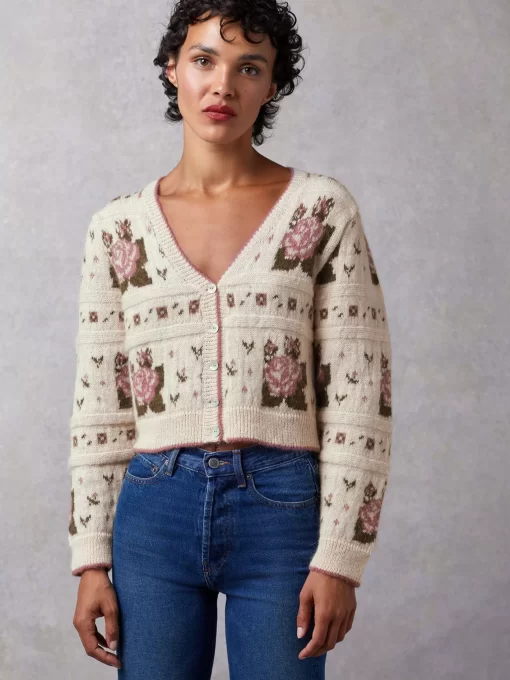 Clothing Rouje | Leora Cardigan Jacquard Fleuri Ecru