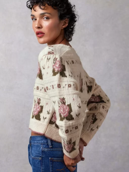 Clothing Rouje | Leora Cardigan Jacquard Fleuri Ecru