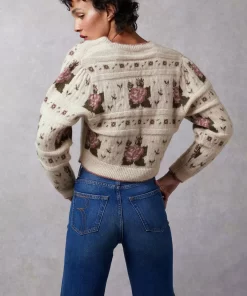 Clothing Rouje | Leora Cardigan Jacquard Fleuri Ecru