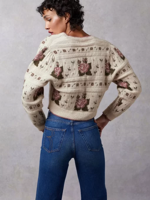 Clothing Rouje | Leora Cardigan Jacquard Fleuri Ecru