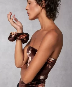 Accessories Rouje | Loulou Scrunchie Novembre Fleuris Marron