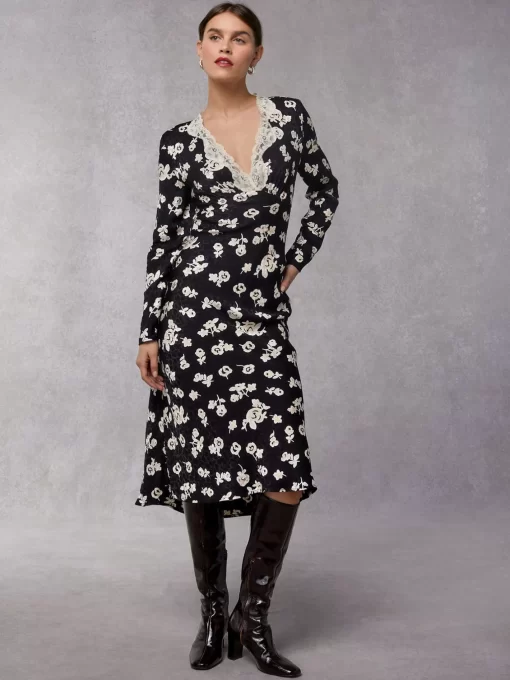Clothing Rouje | Minette Dress Rose Coquette Black