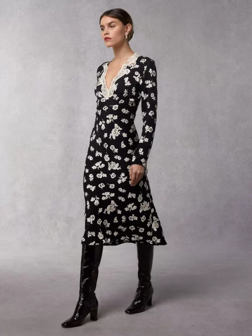 Clothing Rouje | Minette Dress Rose Coquette Black