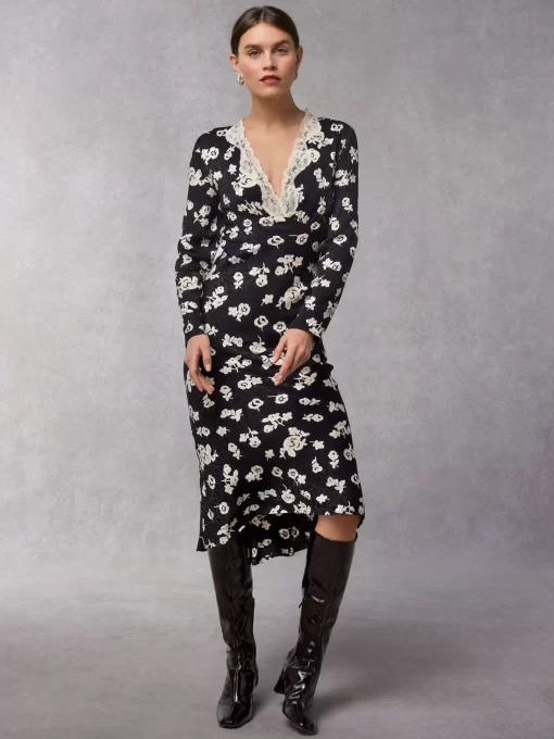 Clothing Rouje | Minette Dress Rose Coquette Black