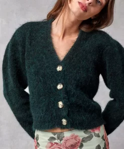 Clothing Rouje | Nona Cardigan Uni Vert Fonce