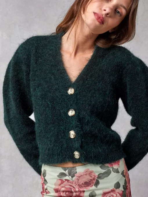 Clothing Rouje | Nona Cardigan Uni Vert Fonce