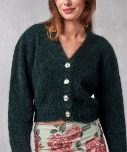 Clothing Rouje | Nona Cardigan Uni Vert Fonce