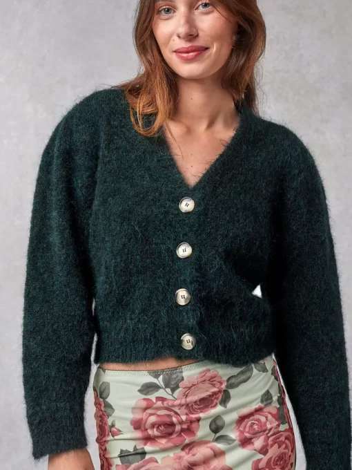 Clothing Rouje | Nona Cardigan Uni Vert Fonce