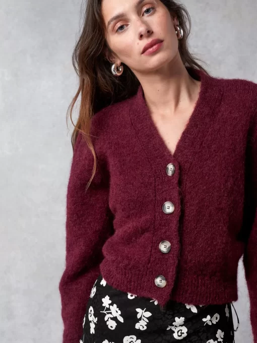 Clothing Rouje | Nona Cardigan Uni Grenat