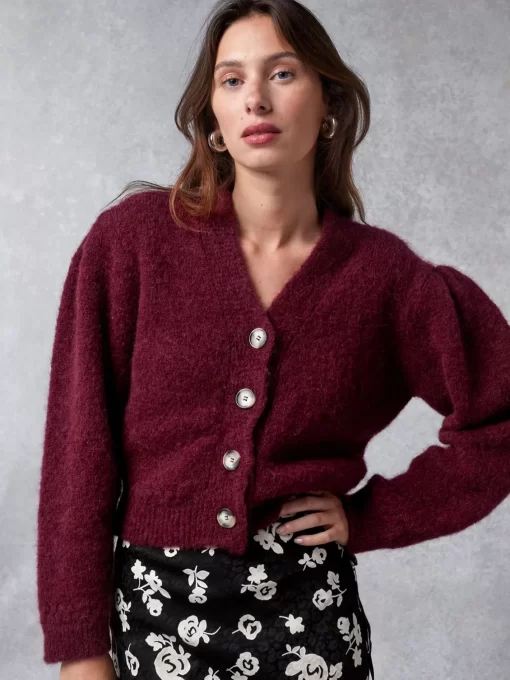 Clothing Rouje | Nona Cardigan Uni Grenat