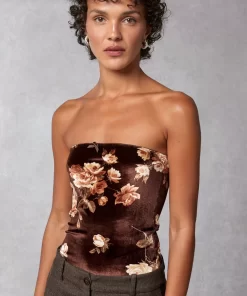 Clothing Rouje | Tal Top Novembre Fleuris Marron