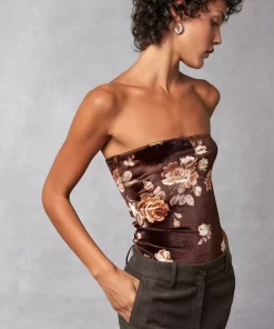 Clothing Rouje | Tal Top Novembre Fleuris Marron
